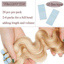 20 PCS Rooted Tape In Hair Extensions Real Human Hair Invisible Seamless Skin Weft Body Wave Highlight Double Side Tape Hair Extensions Natural Wavy (22'',50g/20pcs,