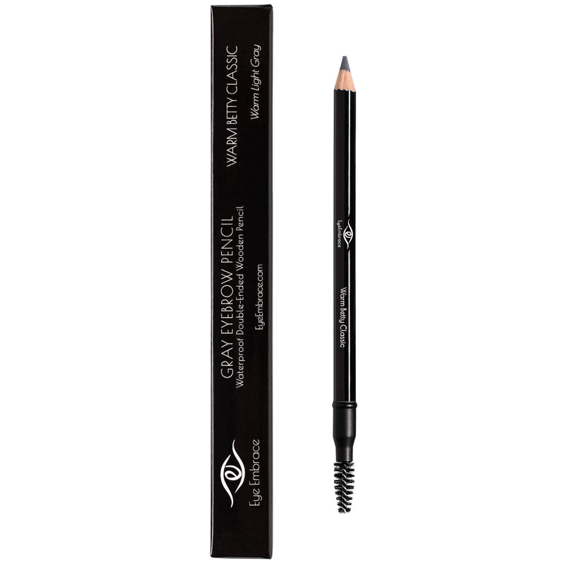 Eye Embrace Warm Betty Classic: Light Gray Wooden Eyebrow Pencil – Waterproof, Double-Ended Pencil with Sharpener & Spoolie Brush, Cruelty-Free Eye Embrace