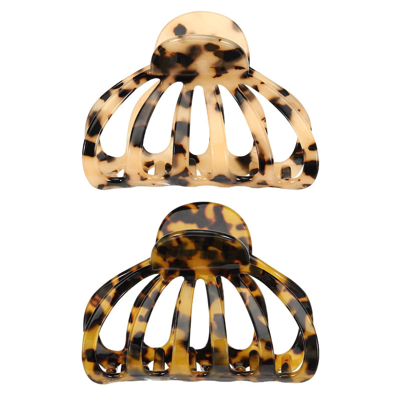 Shinowa Hair Clips, [2-Pack] Bohemian Tortoise Shell Hair Claw Clips Strong Hold Big Hair Jaw Clips for Thick Hair, Hair Accessories for Women Girls, Leopard Shinowa