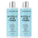 Glycolic Acid Toner 8% for Face (8 oz). Exfoliating Facial Peel for Anti-Aging & Acne. Alcohol-Free Daily Makeup Removing Toning Solution with AHA & Rosemary Extract by Simplified Skin - 2 Pack Simplified Skin