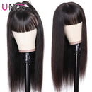UNice Hair Straight Transparent Lace Front Human Hair Wig With Bangs, Mongolian Virgin Hair Glueless Lace Frontal Wig Pre Plucked for Black Women 150% Density (24 inch) UNICE Store