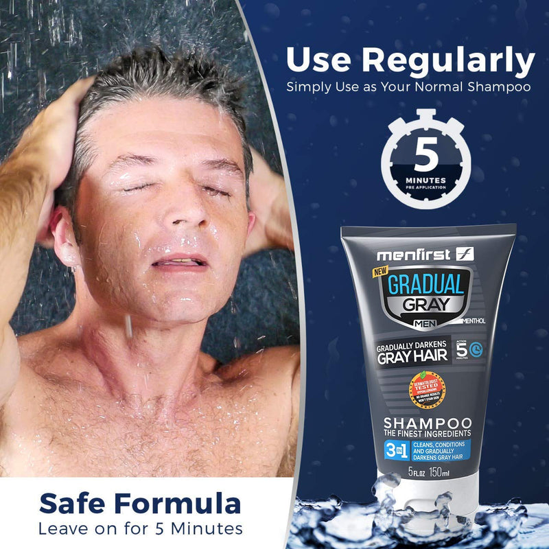 MENFIRST Gradual Gray 3-in-1 Hair Darkening Shampoo and Conditioner for Men, Gradually Reduce Grey and White Hair Color for Natural Looking Results MENFIRST