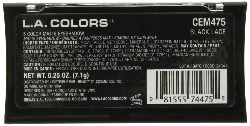 L.A. COLORS 5 Color Matte Eyeshadow, Black Lace, 0.08 Oz L.A. COLORS