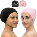 Satin Bonnet Lined Sleeping Beanie Hat Bamboo Headwear Frizzy Natural Hair Nurse Cap for Women and Men (Black & Light Pink) CAPLORD