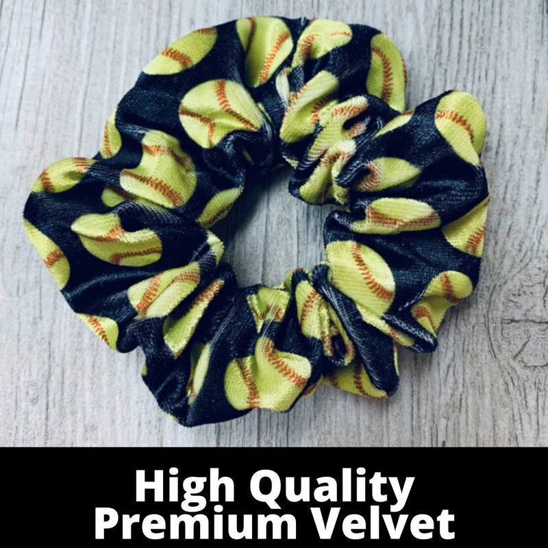 Softball Scrunchie, Softball Hair Accessories, Girls Softball Premium Velvet Scrunchie, Gift for Softball Player and Softball Teams (Black) Infinity Collection