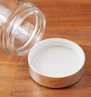 2 oz Clear Thick Glass Straight Sided Jar with Silver Metal Overshell Lid (6 Pack) Empty Storage Containers JUVITUS