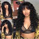 Loose Deep Human Hair Wigs with Bangs Brazilian Virgin Loose Deep Human Hair Wigs None Lace Front Wigs Human Hair 130% Density Glueless Machine Made Bob Wigs for Black Women Natural Color 22 Inch Beafay Hair