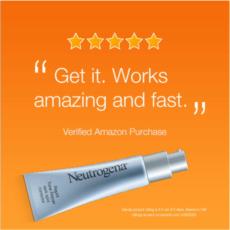Neutrogena Rapid Tone Repair Retinol + Vitamin C Dark Spot Corrector Face Serum, Daily Anti-Wrinkle Retinol Dark Spot Corrector to Brighten & Even Tone, Mineral-Oil & Dye-Free, 1 oz Neutrogena