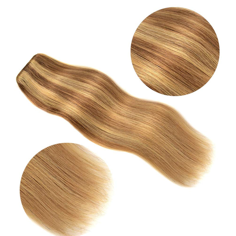 5 Pieces 20" Remy Clip in Ombre Hair Extensions Human Hair Light Blonde Mixed Golden Blond Highlights - Beauty Silky Straight Long Thick Real Hair Extensions for Women Fashion (20 inches,