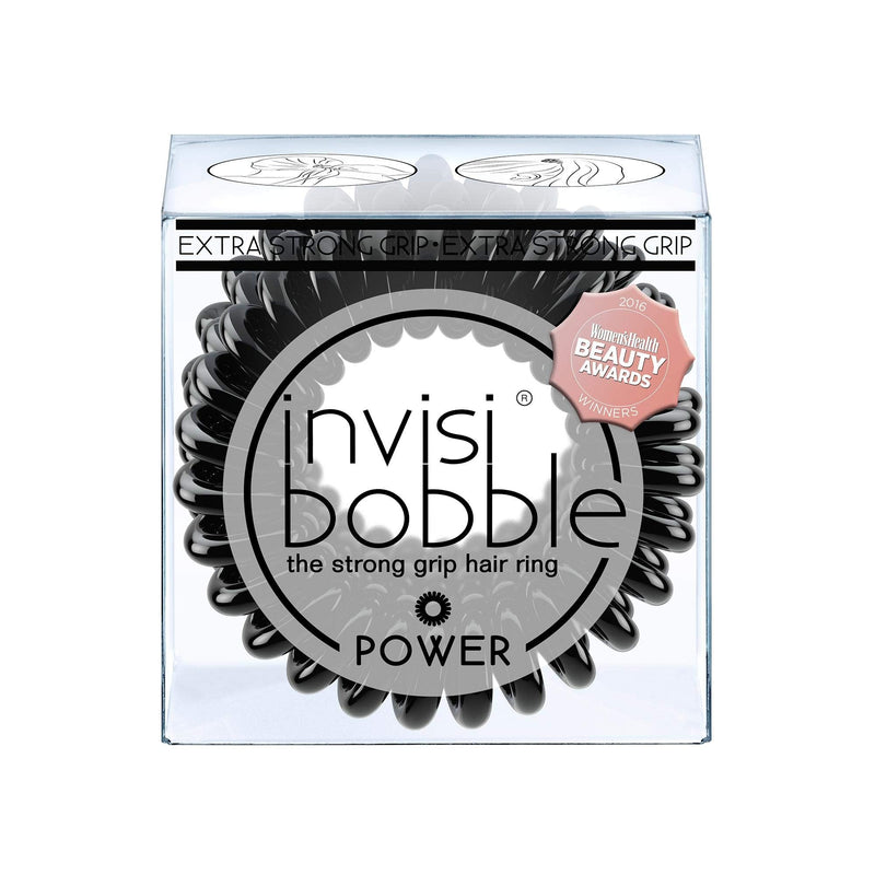invisibobble Power Traceless Spiral Hair Ties - Pack of 3 True Black - Strong Elastic Grip Coil Hair Accessories for Active Women - No Kink, Non Soaking - Gentle for Girls Teens and Thick Hair invisibobble