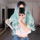23" Natural Full Wigs Hair Long Wavy Wig Synthetic Heat Resistant (Ombre Green) Rswsp