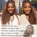 CYNOSURE 13x4 Curly Honey Blond Ombre Color Highlight Lace Front Human Hair Wigs for Women Invisible Pre Plucked (18 Inch, Highlight) CYNOSURE
