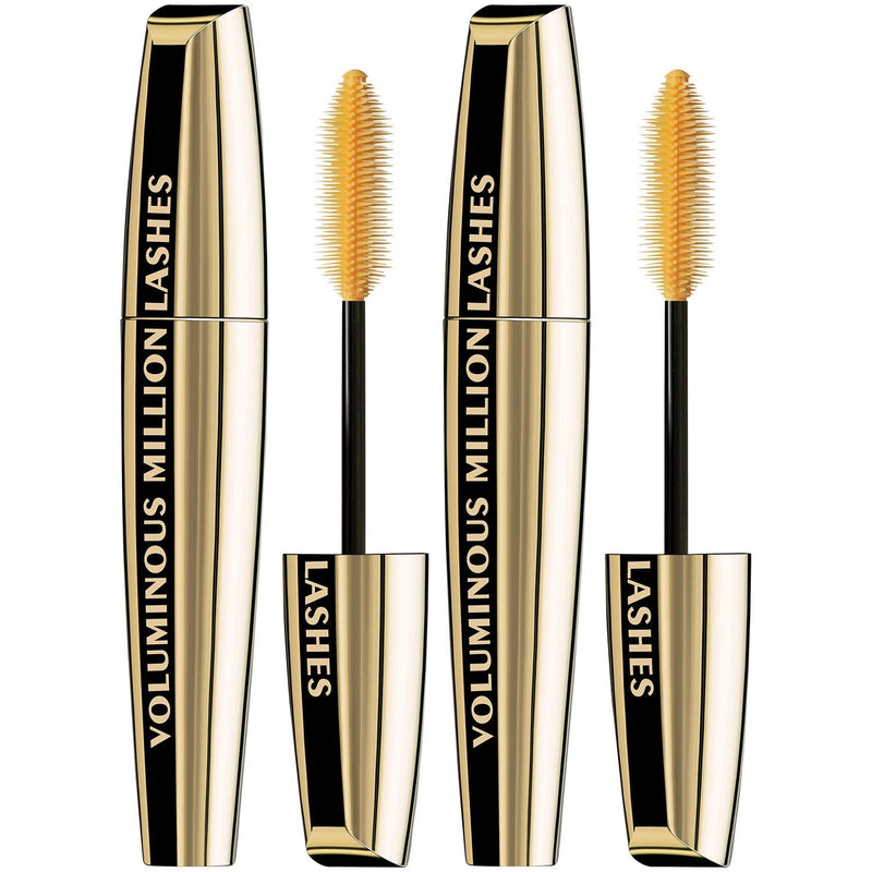 L’Oreal Paris Makeup Voluminous Million Lashes Mascara, Volumizing, Defining, Smudge-Proof, Clump-Free Lengthening, Collagen Infused Eye Makeup, Amplifying Mascara Brush, Blackest Black, 2 Count L'Oreal Paris