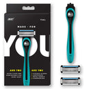 Made For YOU by BIC Shaving Razor Blades for Every Body - Men & Women, with 2 Cartridge Refills - 5-Blade Razors for a Smooth Close Shave, TEAL, Kit Made For You