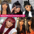 Subella 9A Straight Human Hair Wigs with Bangs 150% Density Glueless Brazilian Machine Made None Lace Front Wigs for Black Women Natural Color (18inch, straight wig with bangs) Subella