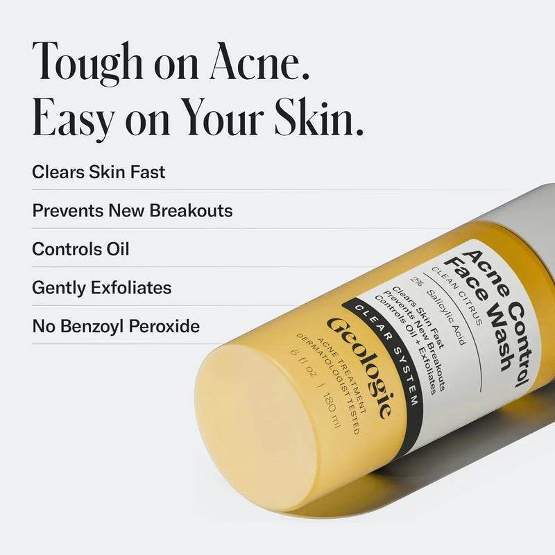 Geologie Acne Control Face Wash | 2% Salicylic Acid Exfoliating Cleanser | Clears Skin, Controls Oil & Prevents Breakouts | Clean Citrus Scent | For Men & Women | 6 fl oz Infinity Warehouse