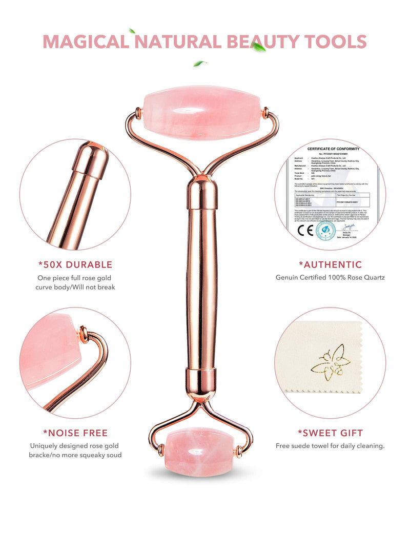Gua Sha Jade Roller,Rose Quartz Face Roller Skin Care Tools,Beauty Facial Massager,Eye Roller For Puffy Eyes,Self Care Gifts For Women,HANABEE Skincare Sets & Kits (Rose) HANABEE