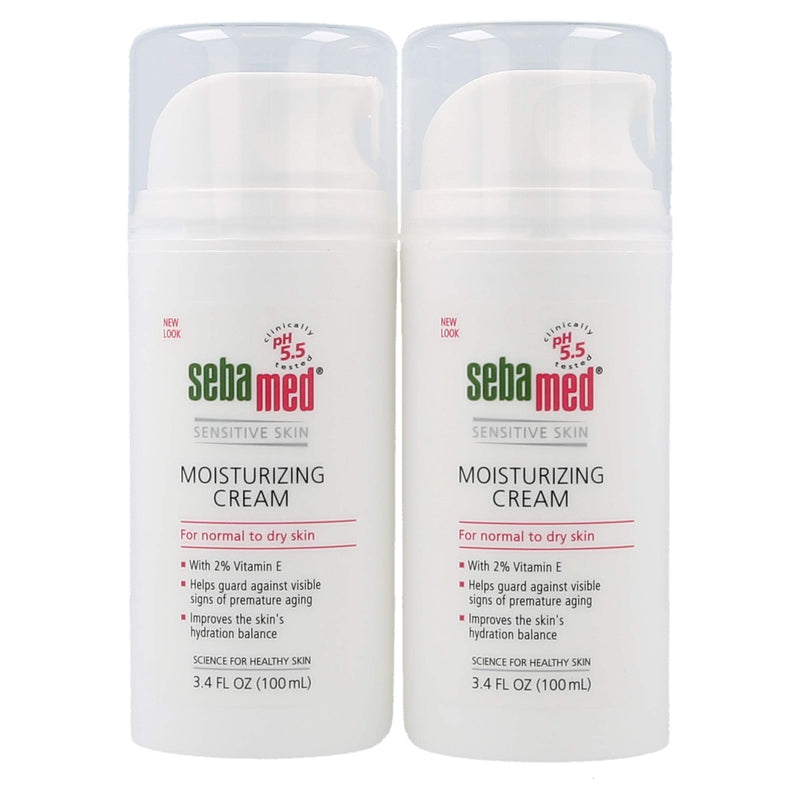 Sebamed Moisturizing Face Cream with Pump for Sensitive Skin Antioxidant pH 5.5 Vitamin E Hypoallergenic 3.4 Fluid Ounces (100mL) Ultra Hydrating Dermatologist Recommended Moisturizer (Pack of 2) SEBAMED