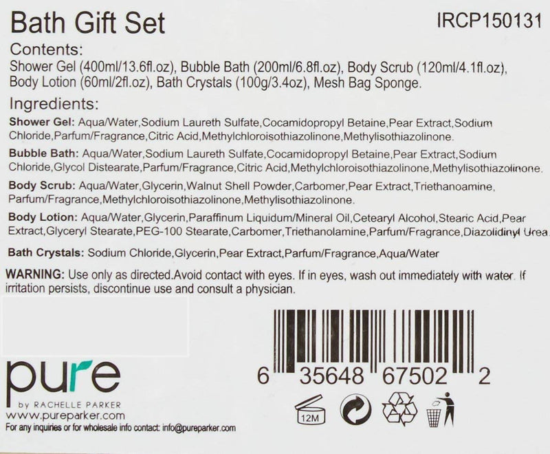Luxury Spa Gift Basket, PURE Spa Basket -Bath and Body Gift Set. Pear Bath Set Includes Bubble Bath, Body Scrub, Shower Gel, more!