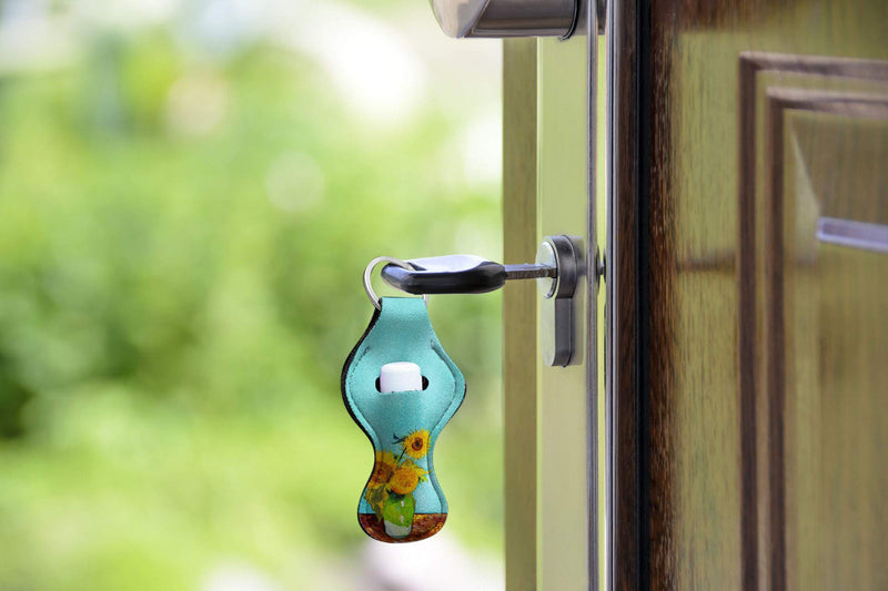 WIRESTER Chapstick Holder Keychain, Neoprene Lip Balm Holder Cover for Women, 3 Pack - Sunflowers Blue By Van Gogh + Almond Blossom Van Gogh + Irises Vincent Van Gogh WIRESTER