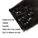 Hairro Clip in Hair Extensions 100% Human Hair Thin Natural Black 24 Inch Long Straight Human Hair Clip on Hairpieces 80g Machine Weft 8pcs 18 Clips for Women