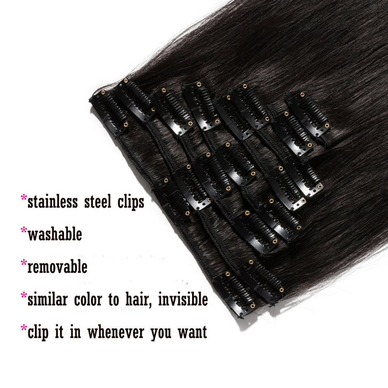 8 Inch Clip in Hair Extensions 100% Human Hair 45g Thin 8 Pcs 18 Clips Standard Weft Straight Clip on Hair for Women Beauty