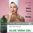 Aloe vera Gel - from 100% Pure Organic Aloe Infused with Manuka Honey, Stem Cell, Tea Tree Oil - Natural Raw Moisturizer for Face, Body, Hair. Perfect for Sunburn, Acne, Razor Bumps 16.9 oz Being Naturals