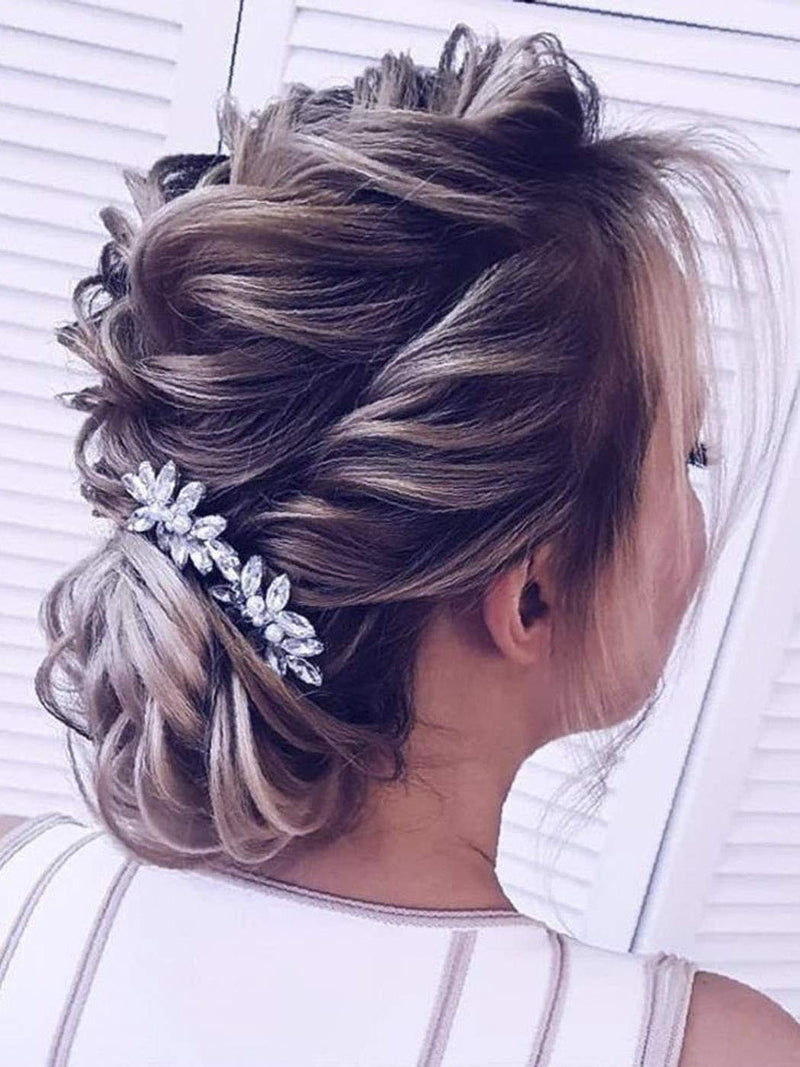 Aukmla Crystals Wedding Hair Pins White Pearl Hair Clips Handmade Bride Headpiece Alloy Wire Hair Accessories for Women and Girls (2 PCs) HP-05 Aukmla