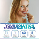 Dental Probiotic for Bad Breath Support, Oral Health Maintenance & Fresh Breath aid - 11 Probiotic Strains, Digestive Enzymes - Powerful Probiotic Blend - Includes Tongue Scraper - 2 Month Supply Restoriden