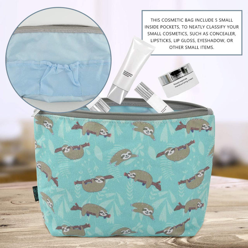 Beautyflier Cosmetic Bag for Women, Cute Makeup Bags Canvas Travel Toiletry Bag Accessories Purse Organizer (Large, Sloth) Beautyflier