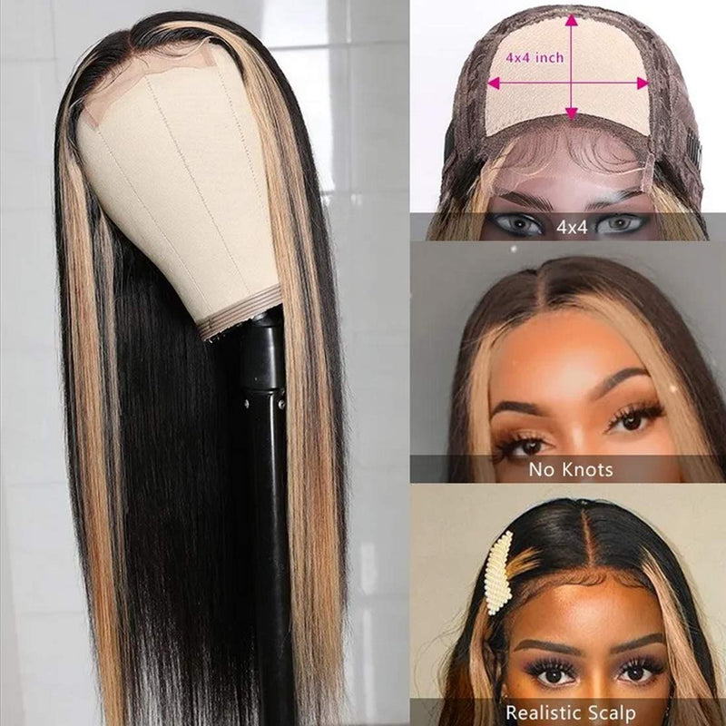 Beauty Forever Highlight Blonde TL27 Color Silk Base Fake Scalp Lace Part Wig, Straight Human Hair Wig Pre Plucked With Baby Hair Middle Part 150% Density For Black Women Beauty Forever Store