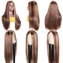 UNice Hair Ombre Blonde Highlight Lace Front Human Hair Wigs for Black Women Brazilian Remy Hair Straight Long 13x4 Lace Front Brown Blonde Mixed Colored Wig Pre Plucked with Baby Hair 14 inch UNICE Store