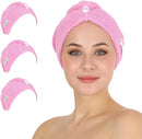HALLEY Cotton Hair Towel Wrap (3 Packs) Super Absorbent Fast Drying Turbans for Thick, Wet Hair with Button (Black) Infinity Warehouse