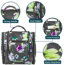 PAVILIA Hanging Toiletry Bag for Women Men, Travel Toiletry Bag Organizer for Toiletries, Cosmetics, Makeup Bag with Mesh, Water Resistant Pockets (Floral Grey) PAVILIA