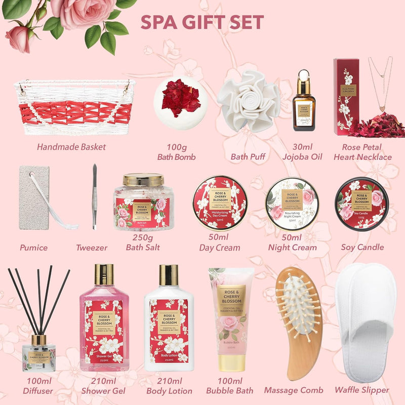 19 Pcs Rose Gifts Spa Gift Set Bath and Body Gifts Basket Set For Women Bath Spa Gift Baskets Set for Women Mom Mothers Day Christmas Birthday Valentines Gifts Spa Kit for Women Mom Gift