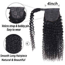 Seelaak 16 Inches Curly Hairpiece Wrap Around Ponytail Hair Piece with Clips Human Hair Ponytail Extensions 101g/set Magic Paste Binding Pony Tail Hairpiece for Black Women seelaak