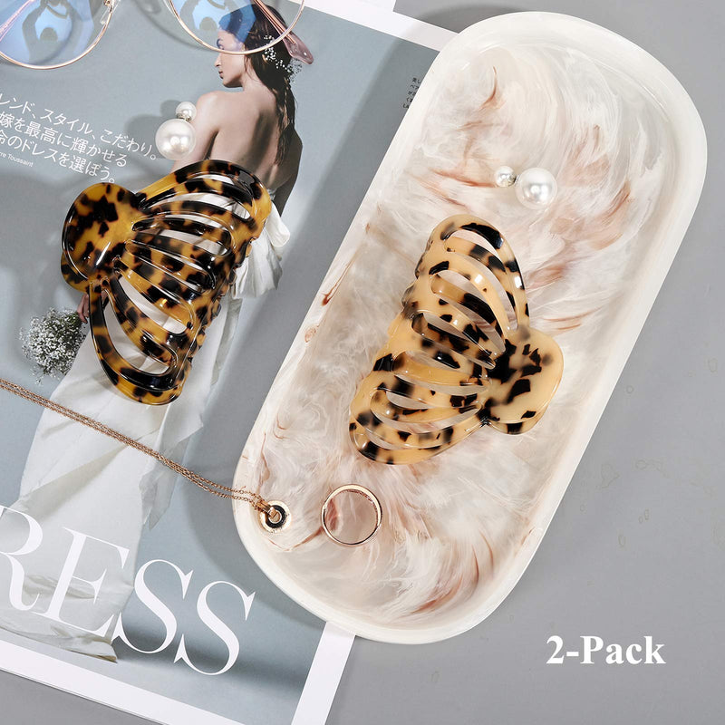 Shinowa Hair Clips, [2-Pack] Bohemian Tortoise Shell Hair Claw Clips Strong Hold Big Hair Jaw Clips for Thick Hair, Hair Accessories for Women Girls, Leopard Shinowa