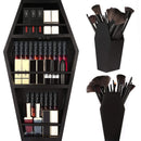 nanayo Makeup Coffin Shelf And Coffin Brush Holder – 3 Shelf Coffin Makeup Holder for Gothic Decor – Free Standing or Wall Hanging Makeup Organizer Spooky Coffin Decor for Bedroom or Bathroom nanayo