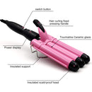 Newlemo 3 Barrel Curling Iron 25mm, 1-Inch Crimper Hair Iron Temperature Adjustable, Hair Crimper Ceramic Tourmaline Fast Heating Curling Wand with Heat Resistant Glove(Pink) Newlemo