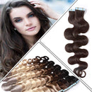Benehair Tape in Remy Hair Extensions Human Hair Wavy Dark Brown Seamless Invisible Skin Weft Tape ins Body Wave 18 inch