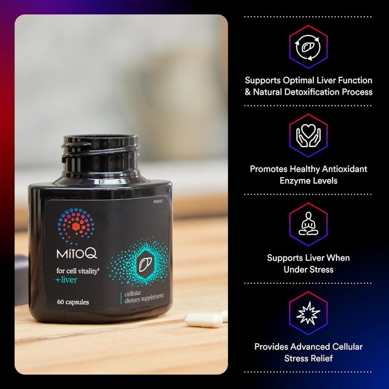 MitoQ +Liver Premium CoQ10 Antioxidant - Contains Mitoquinol Mesylate, Choline, Milk Thistle, Selenium - Supports Metabolism, Liver Health, Body’s Natural Detoxification & Cell Vitality (60 Capsules) Infinity Warehouse
