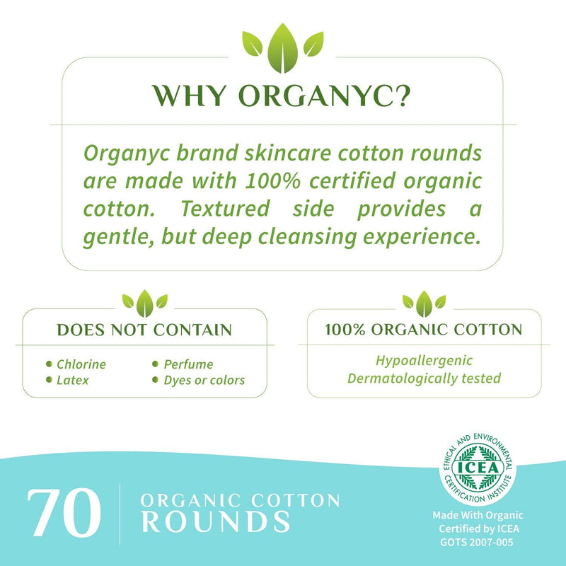 Organyc - 100% Organic Cotton Rounds - Biodegradable Cotton, Chemical Free, for Sensitive Skin (420 Count) - Daily Cosmetics. Beauty and Personal Care Organyc