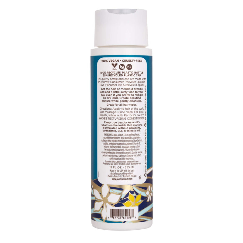 Pacifica Beauty Salty Waves Hydrating and Texturizing Shampoo, Revives Dry, Damaged Hair, Vegan and Cruelty Free, 12 Fl Oz PACIFICA