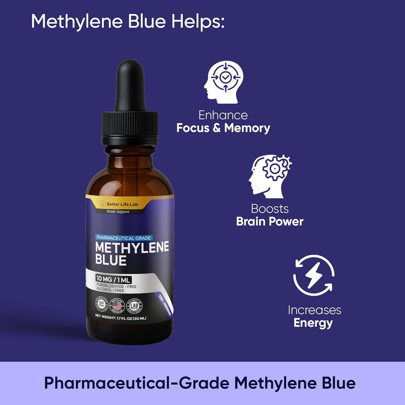 Methylene Blue Pharmaceutical Grade 99.99% with Dropper, USP Grade Quality Drops, No Formaldehyde, Made in USA (1% 50ml Bottle) Infinity Warehouse