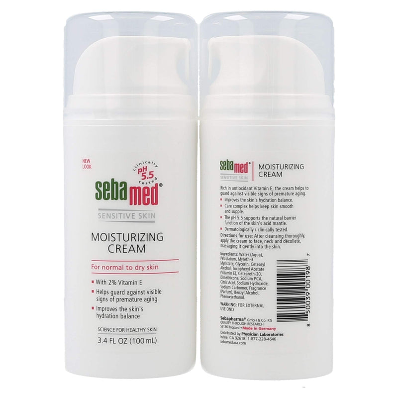 Sebamed Moisturizing Face Cream with Pump for Sensitive Skin Antioxidant pH 5.5 Vitamin E Hypoallergenic 3.4 Fluid Ounces (100mL) Ultra Hydrating Dermatologist Recommended Moisturizer (Pack of 2) SEBAMED
