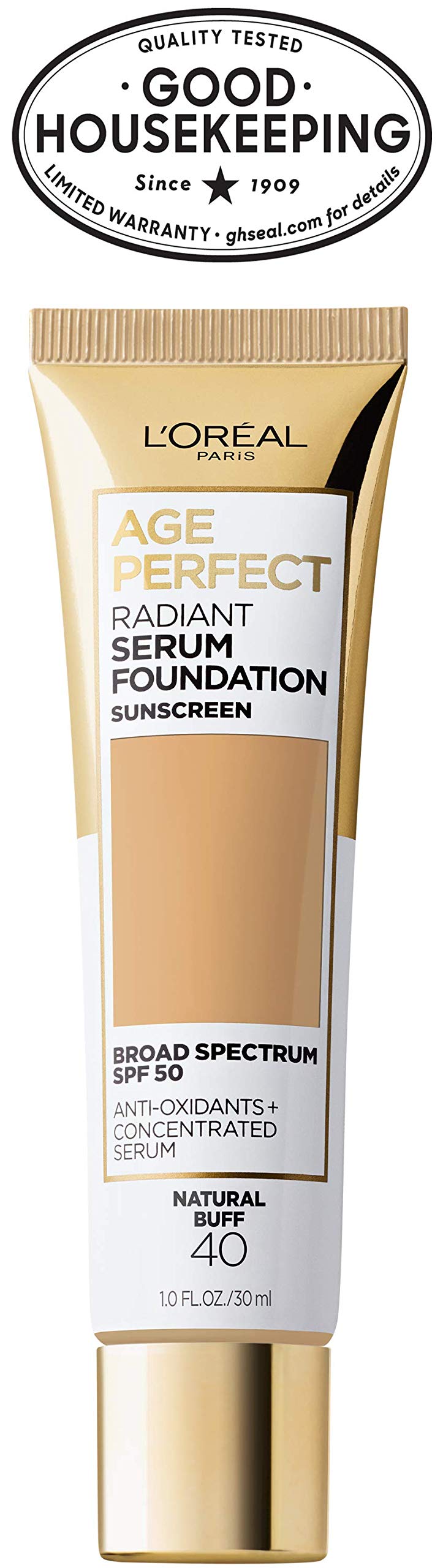 L'Oreal Paris Age Perfect Radiant Serum Foundation with SPF 50, Natural Buff, 1 Ounce L'Oreal Paris