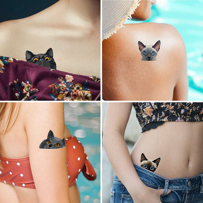 WIRESTER Temporary Tattoo Stickers for Girls Boys Kids Adults, Fake Tattoos on Face Hand Neck Wrist Party Favor Body Art, Tattoo Sheet 6 x 7.87 inch - Cat Designs (Tuxedo, Tabby Kitten, Ragdoll Cat) WIRESTER