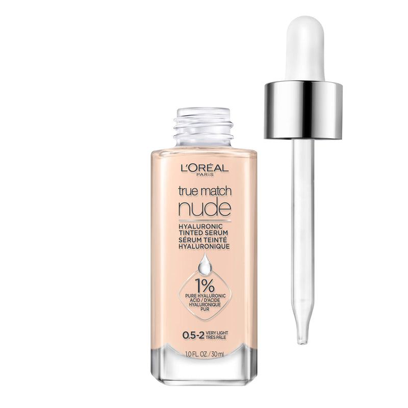 L'Oreal Paris True Match Nude Hyaluronic Tinted Serum The 1st Tinted serum with 1% Hyaluronic acid Instantly skin looks brighter, even and feels hydrated Makeup + Skincare, Very Light 0.5-2, 1 fl. oz. L'Oreal Paris