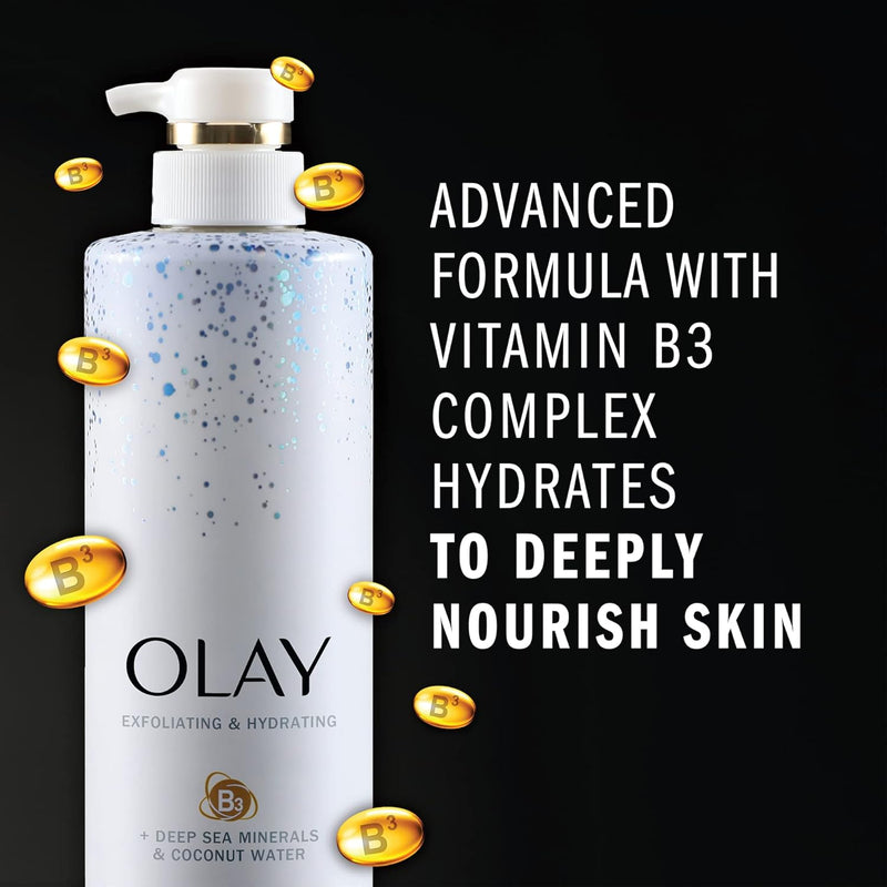 Olay Exfoliating & Hydrating Body Wash With Deep Sea Minerals Coconut Water and Vitamin B3 20 fl oz (Pack of 4) Infinity Warehouse