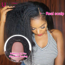 UNice Hair 10A Kinky Straight U Part Human Hair Wig for Black Women, Brazilian Remy Human Hair Glueless Full Head Clip in Half Wig 150% Density Natural Color (22inch) UNICE Store